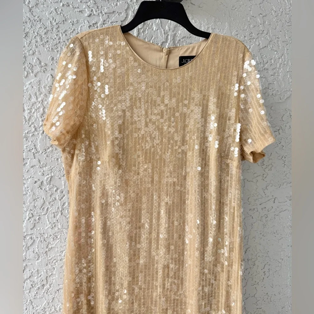 J. Crew Sequin short-sleeve slip dress in gold cream size 16